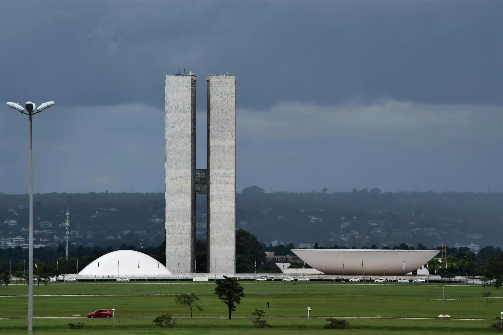 Brazilian National Congress in Brasília — Niemeyer's twin towers and bowls.