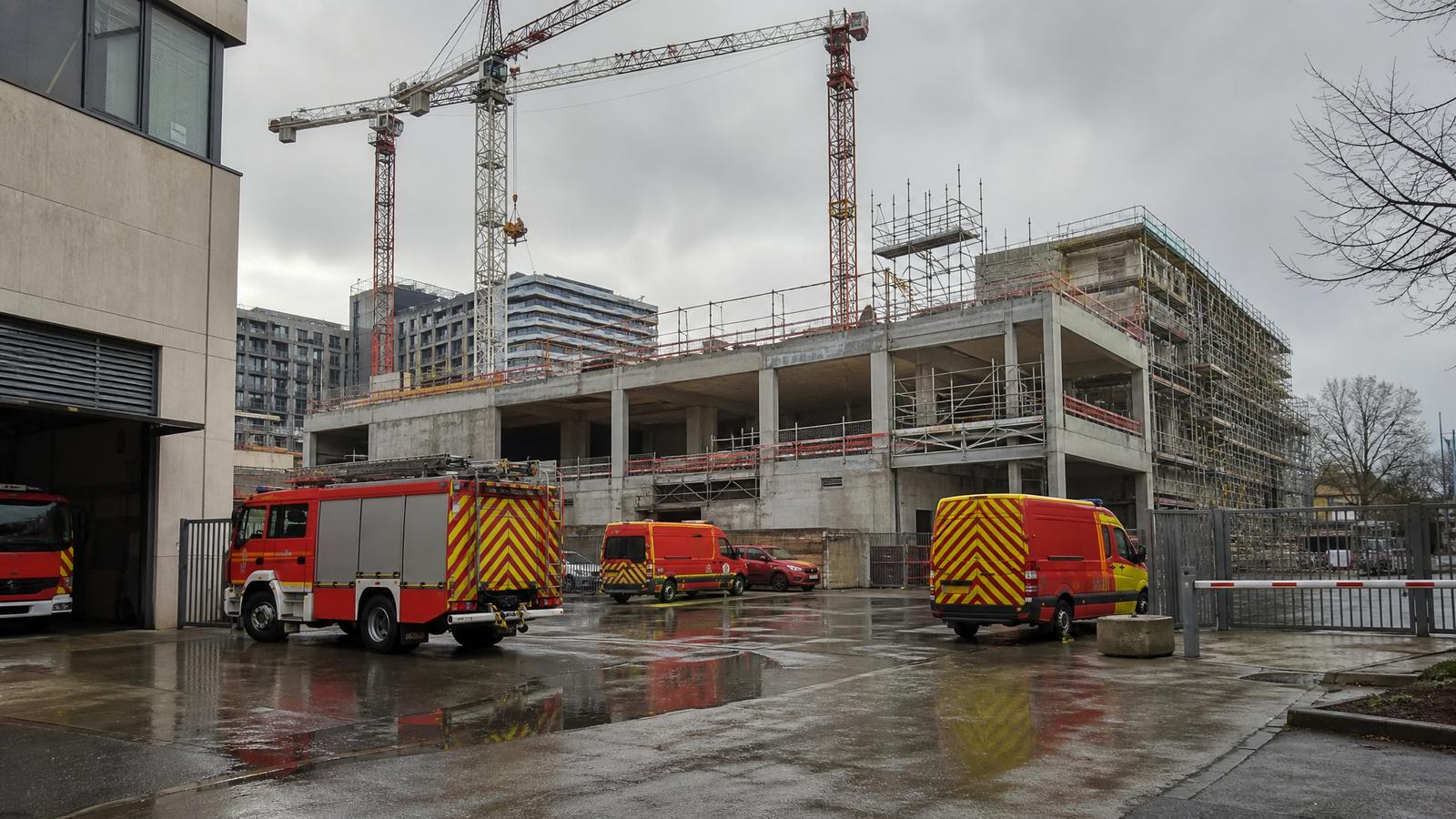 A modern emergency logistics depot under construction in Luxembourg.