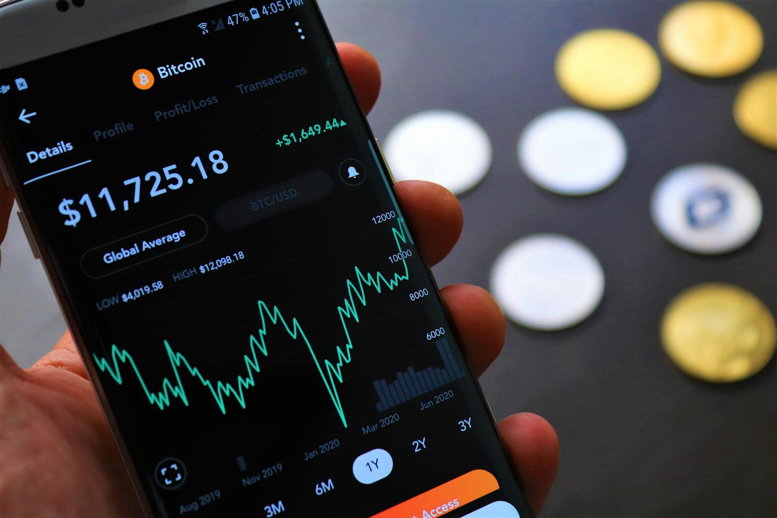 Bitcoin trading app open on a smartphone screen.