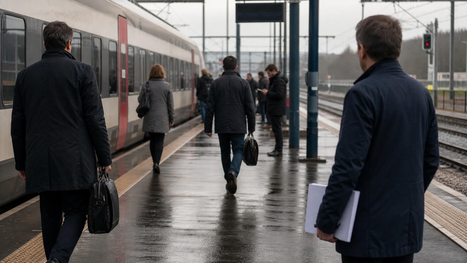 Cross-border commuters waiting at a Luxembourg train platform.