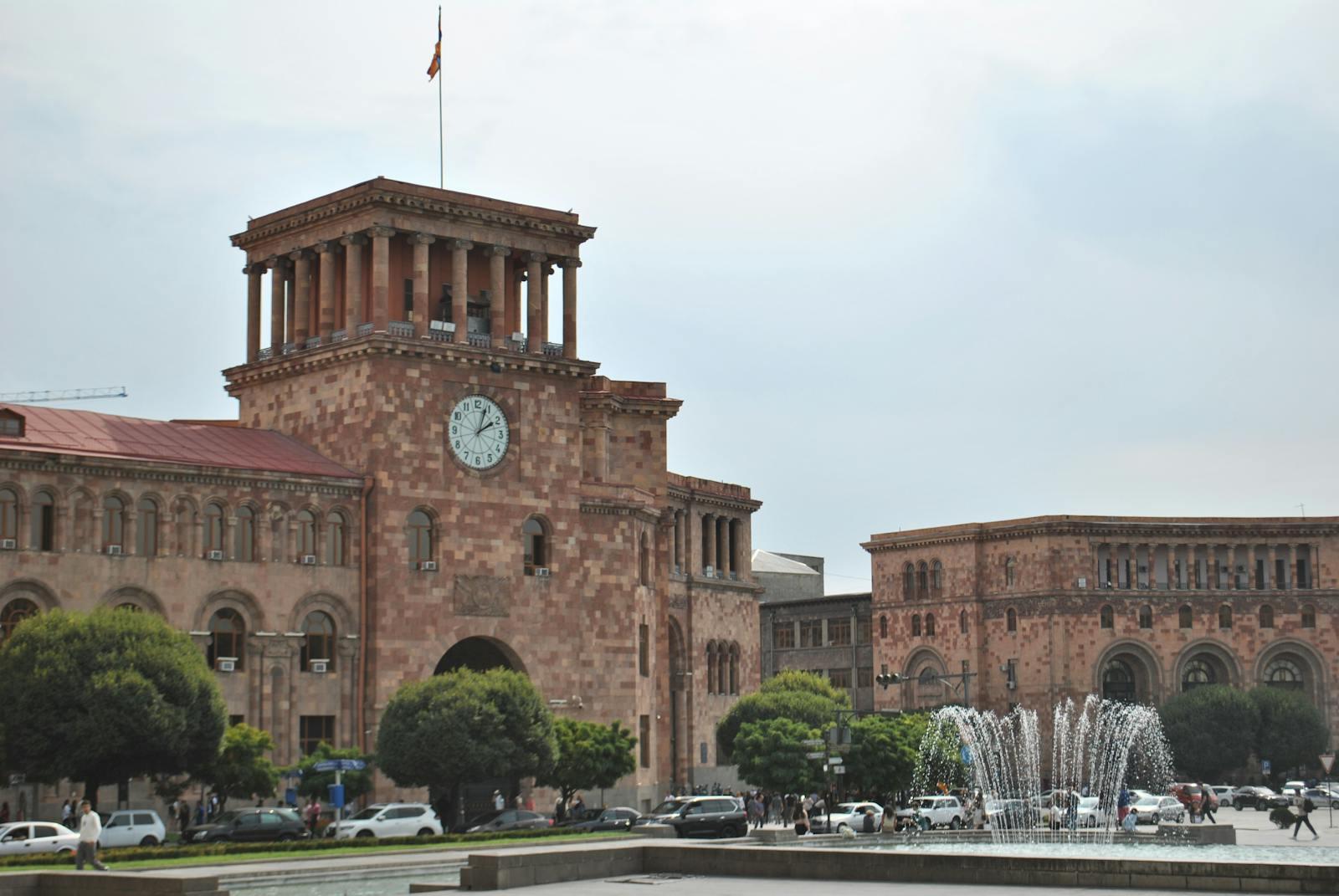 Republic Square in Yerevan featuring the Soviet-era clock tower.