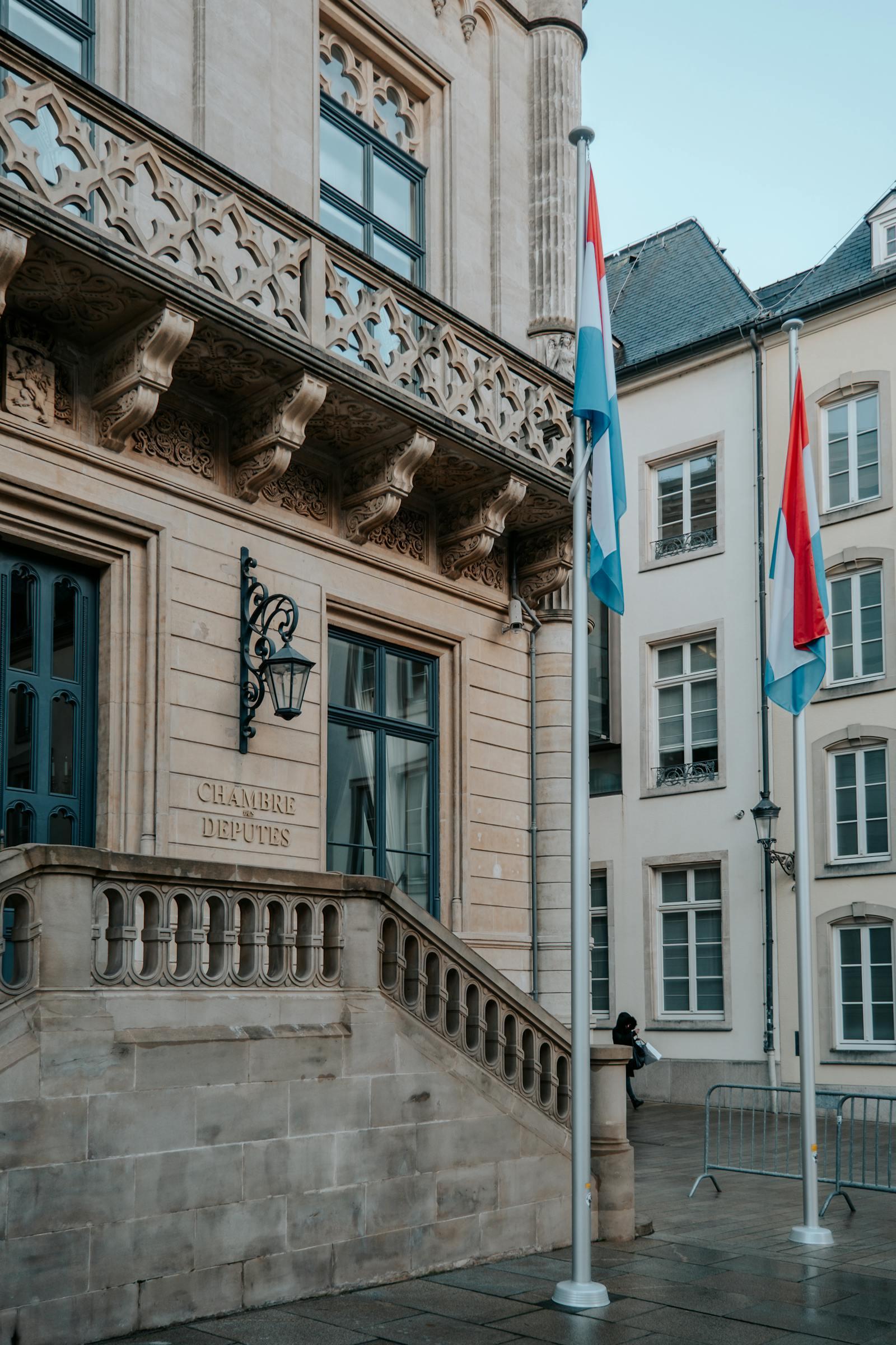The historic facade of the Chamber of Deputies of Luxembourg, where the national budget is debated.