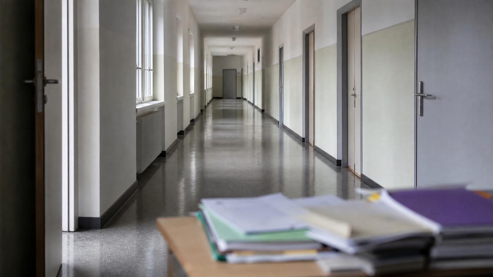 An empty school corridor in Luxembourg, photographed after class.