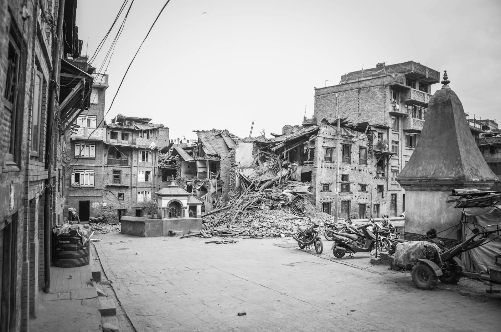 A view of urban earthquake damage in Bhaktapur.